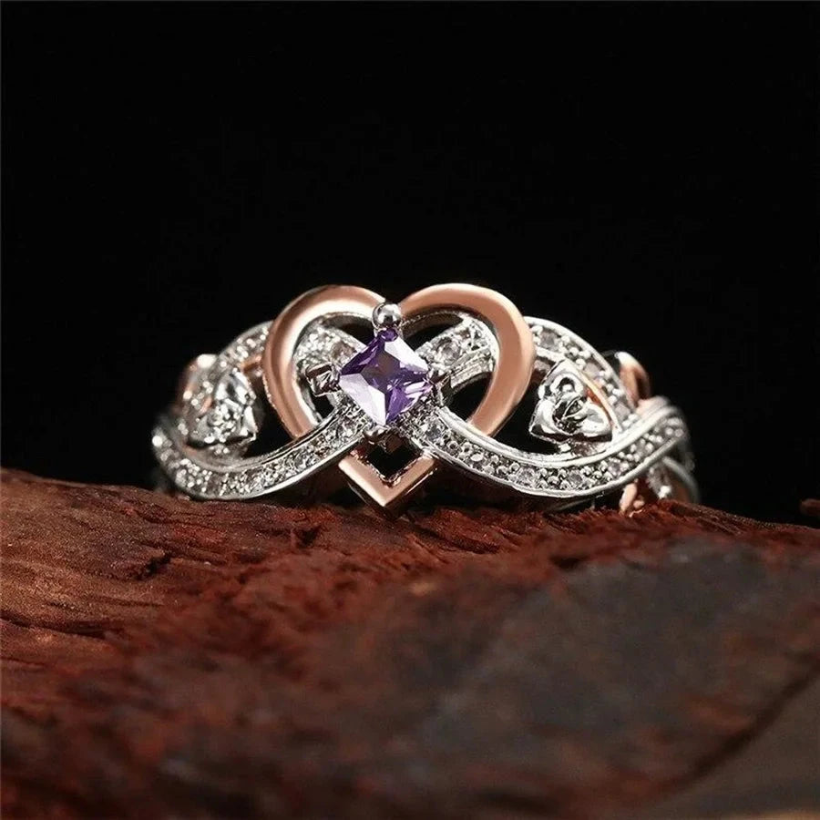 Creative Women's Heart Rings with Romantic Rose Flower Design Wedding Engagement Love Rings Hot Sale Aesthetic Jewelry Good Vibrations