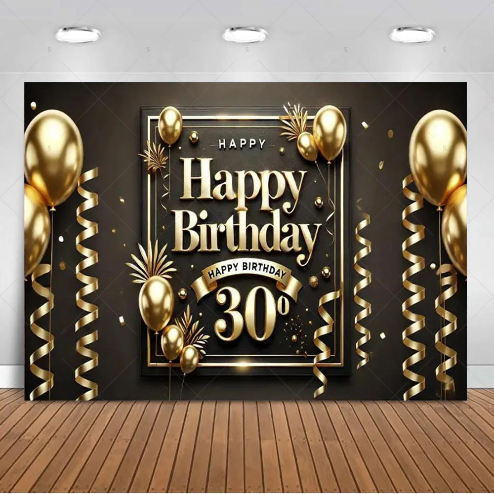 30th Birthday Party Decor Background Pink Black Gold Glitter Woman Man 30 Years Old Photography Backdrop Supplies Adult Gifts Good Vibrations