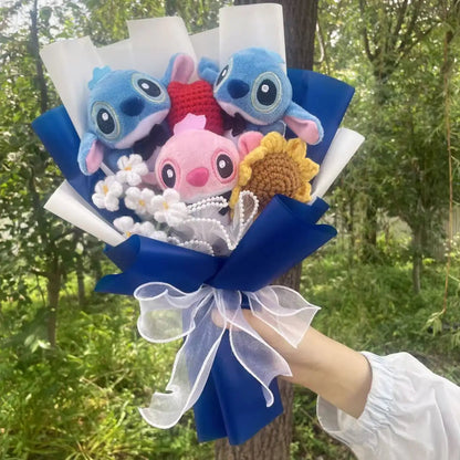 Cartoon Anime Stitch Plush Bouquet Doll Toys Stuffed Animals Creative Handmade Bouquets Birthday Christmas Valentine Gifts Good Vibrations