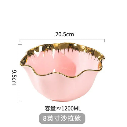 Nordic Luxury Ceramic Bowl Plate Set Tableware Creative Salad Vegetable Fruit Plate Dessert Noodle Bowl Crockery 8 inch Good Vibrations