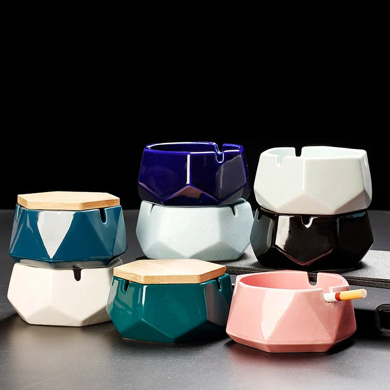 European-style Ceramic Ashtray with Cover Creative Personality Fashion Office Anti-flying Ashtray Living Room Home Decoration Good Vibrations Adult Super Store