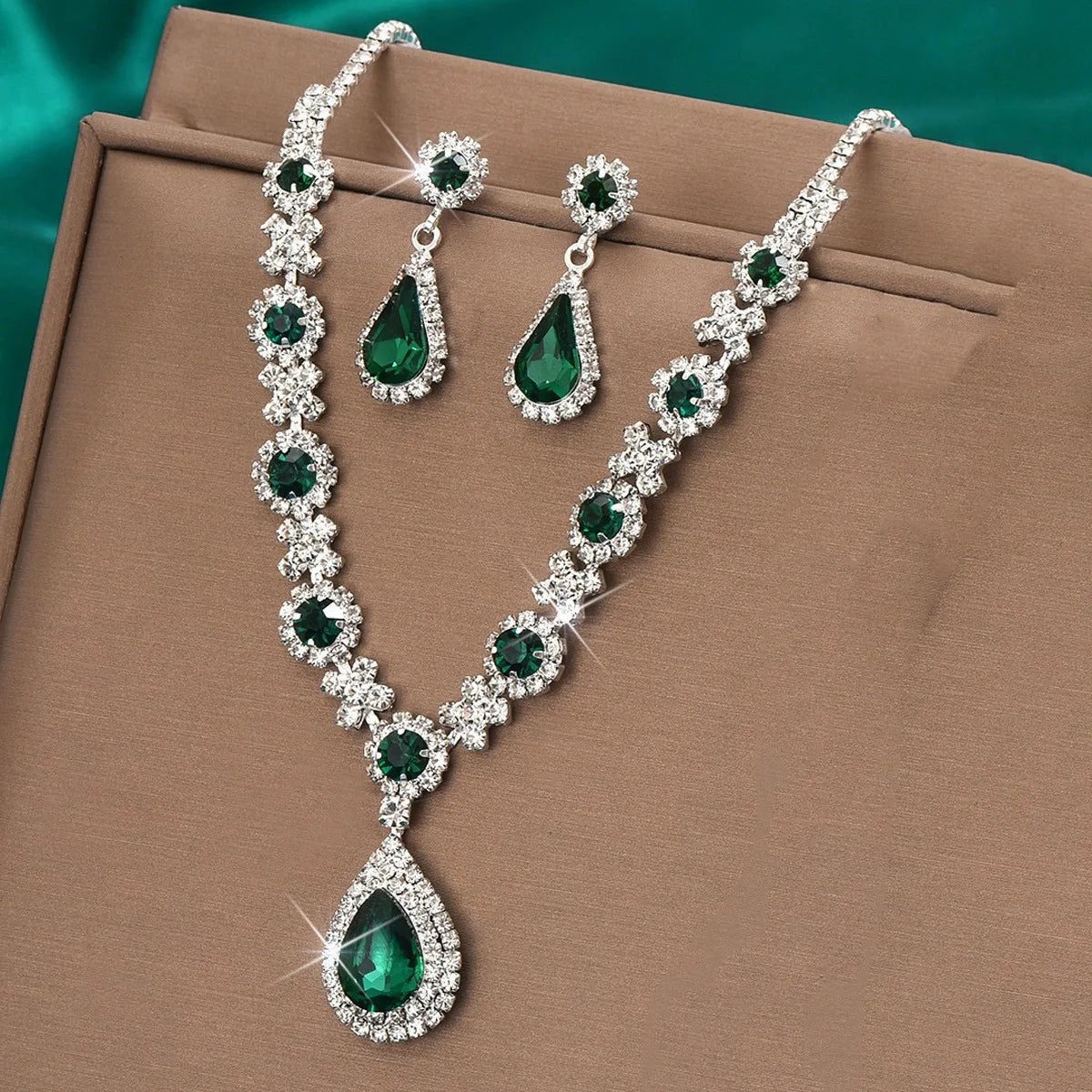3 pieces of women's crystal droplet necklace with earrings set for wedding evening dress accessories Good Vibrations
