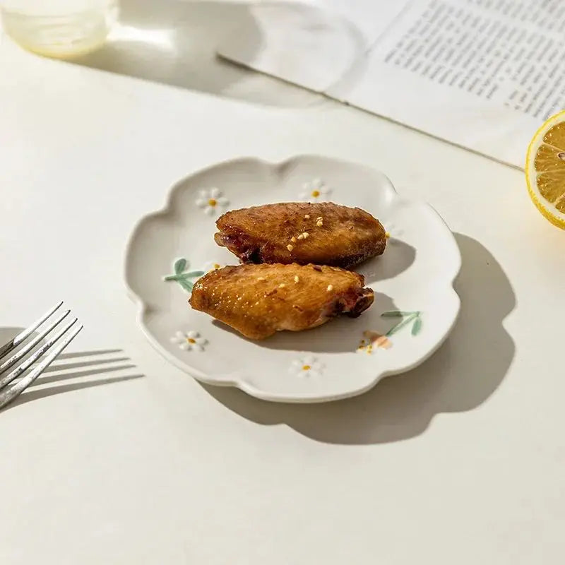 YWDL 6inch Flower Ceramic Dinner Plate Kitchen Relief Frosted Plate For Pasta, Bread, Dessert Restaurant Tableware Dish Good Vibrations