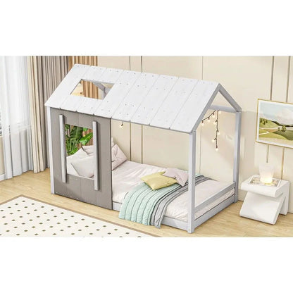 Twin Size House Platform with Roof and Window Good Vibrations