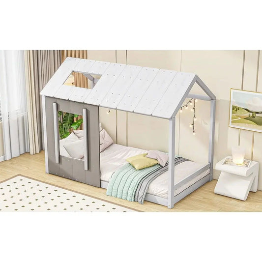 Twin Size House Platform with Roof and Window Good Vibrations