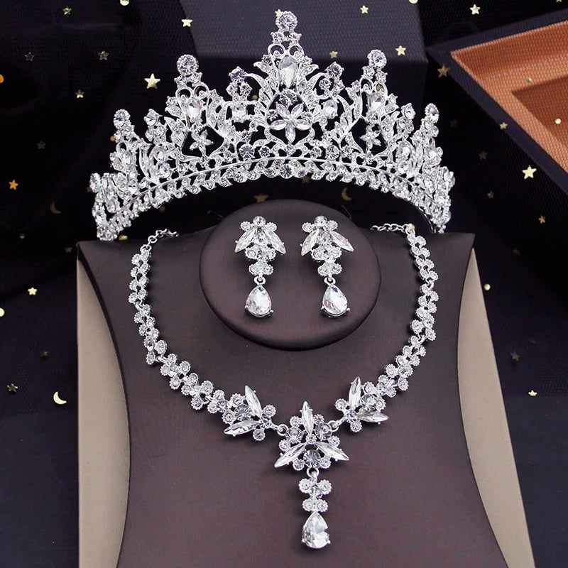 Red Bridal Jewelry Sets for Women Tiaras Crown Necklace Earrings Set Wedding Dress Bride Costume Accessories Good Vibrations