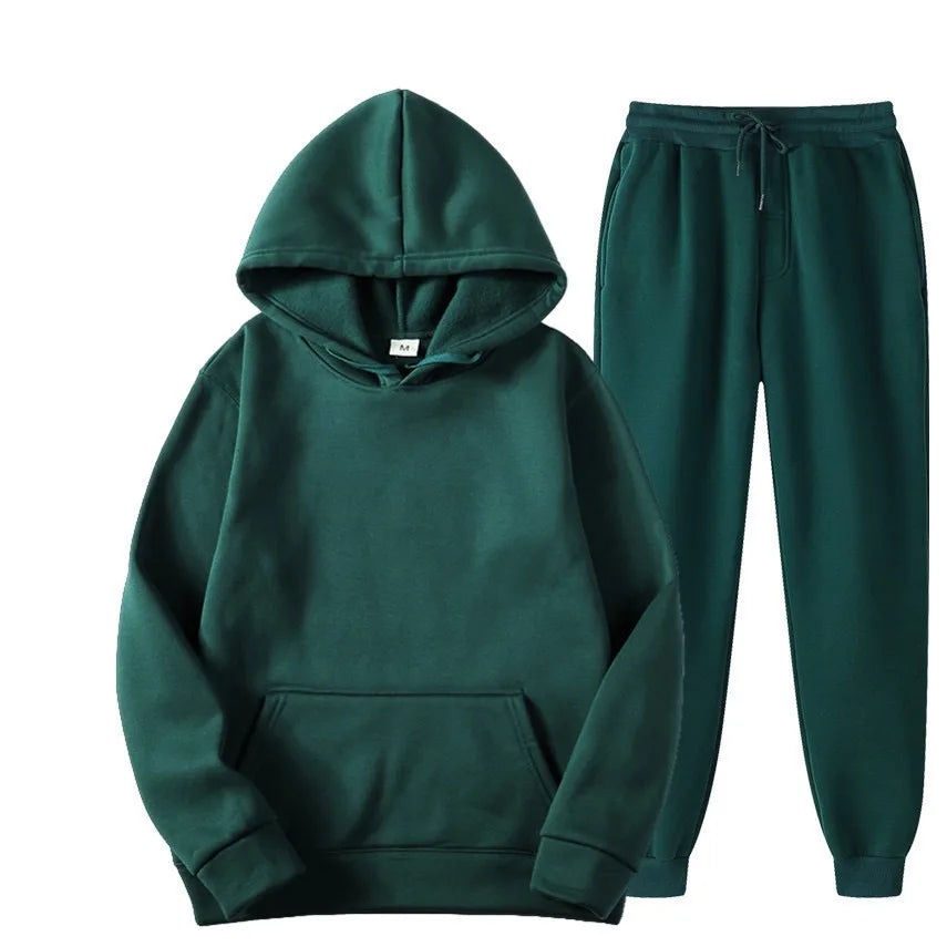 Men's Autumn and Winter New Solid Color Hoodie+pants Two-piece Set Fashionable Casual Sports Set Size S-3XL Men's Tracksuit Good Vibrations