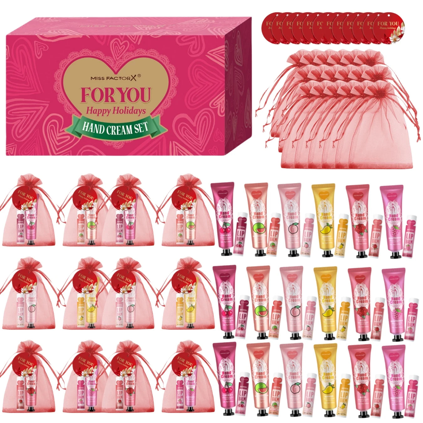 96pcs gift set hand cream and lip balm, with thank you card and organza bag, suitable for wedding, ladies party Good Vibrations