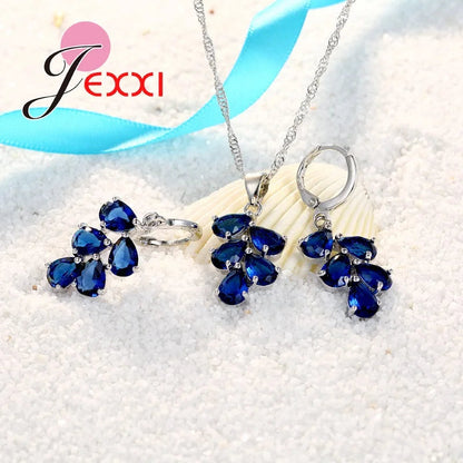 Anniversary Gift For Women Trendy 925 Sterling Silver Color Jewelry Sets Cubic Zirconia Pendants Necklaces Charm Hoop Earrings Good Vibrations Adult Super Store