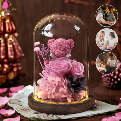 Valentine's Day Gift for Girlfriend Eternal Preserved Rose Flower Gift Box Teddy Bear Eternal Flower with Lights Gift for Women Good Vibrations