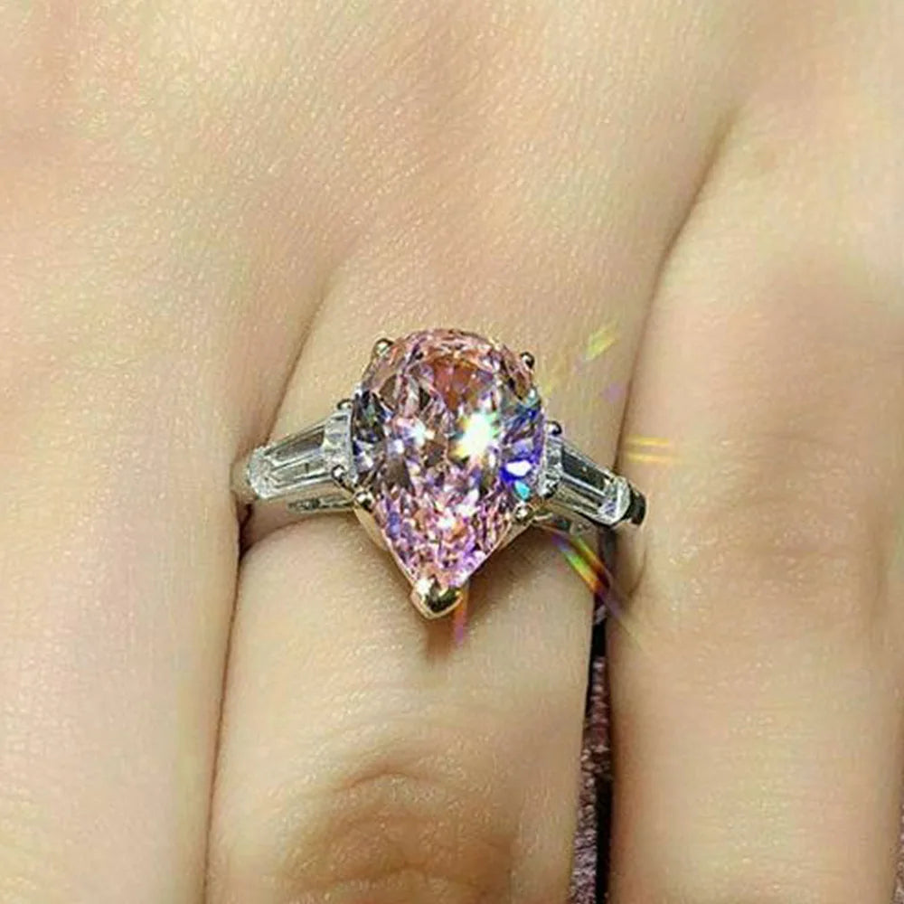 Pink Cubic Zirconia Ring Suitable for Women's Engagement Wedding Luxury Accessories Sparkling Silver Fashion Jewelry Good Vibrations