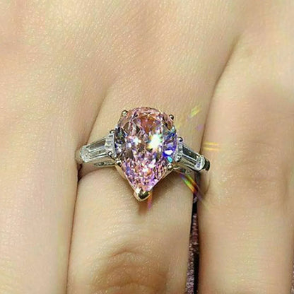 Pink Cubic Zirconia Ring Suitable for Women's Engagement Wedding Luxury Accessories Sparkling Silver Fashion Jewelry Good Vibrations