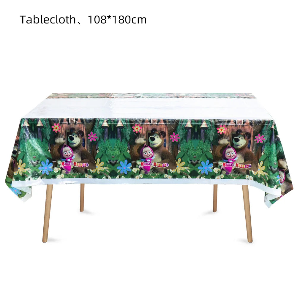 Girl and the Bear Birthday Decorations Disposable Tableware Tablecloth Cup Plate Napkin Balloons Baby Shower kids Party Favors Good Vibrations