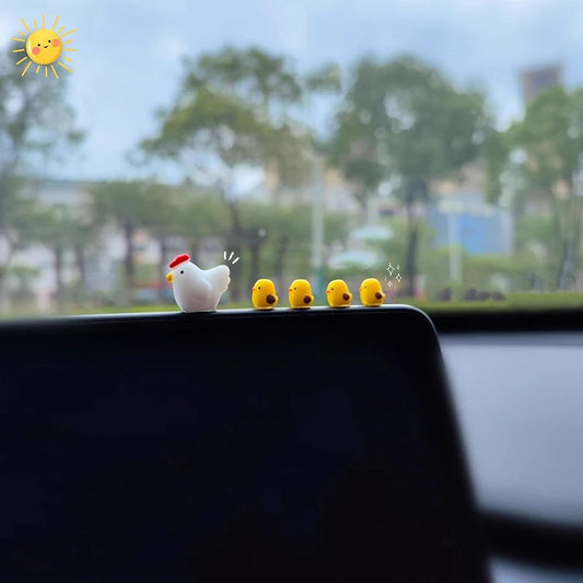 Cute Mini Chickens Car Dashboard Accessories Fun Chicks Car Rearview Mirror Decor Interior Ornaments Fairy Garden Home Car Gifts Good Vibrations