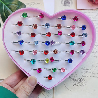 12/36PCS/set Adjustable Kids Crystal Rings Jewelry Heart Star Square Open Finger Ring For Children Girl Party Gift Good Vibrations