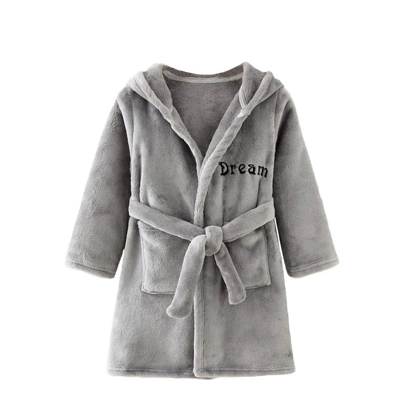 Boy and Girls Flannel Pajamas Robe Autumn and Winter Children Sleepwear Soft Hooded Kids Homewear 2-8 Years Good Vibrations