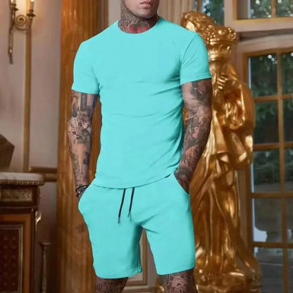 2025 Fashionable and casual summer outdoor sports suit men's breathable T-shirt shorts casual and fashionable two-piece set Good Vibrations