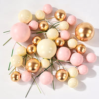 32Pcs/set Ball Cake Toppers Pink Gold Pearl Balls Cupcake Topper Flags for Kids Birthday Party Wedding Decorations Baby Shower Good Vibrations