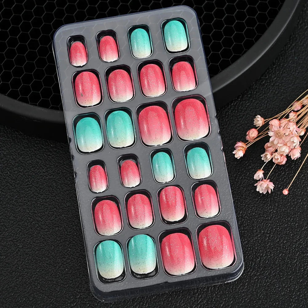 24 Pcs/box Children Cartoon Nail Tips Colorful Artificial Fake Nails for Cute Kids Girls Full Cover Short False Nail Art Kits* Good Vibrations