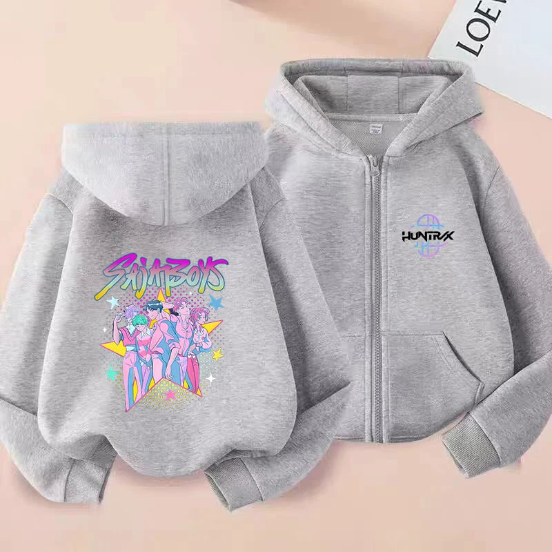 Demon Hunters K-pop Film Zipper Hoodie Fashion Oversized Jacket Zip Up Sweatshirt Streetwear Good Vibrations