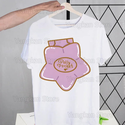 Polly Pocket Print T-Shirt Casual Crew Neck Short Sleeve T-Shirt Women's Clothing Good Vibrations