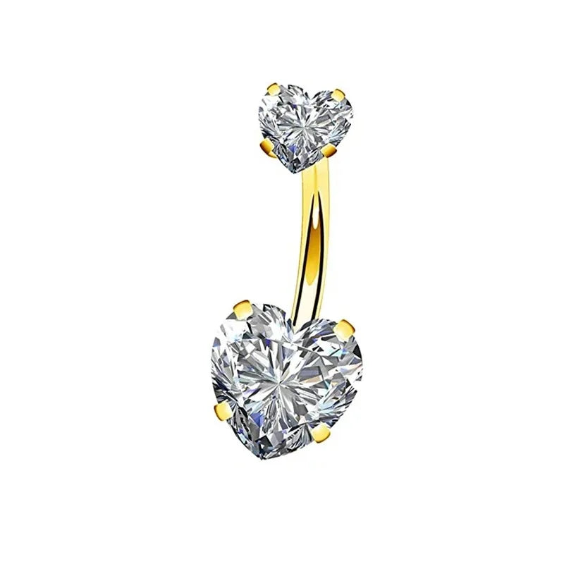 1Pc Gold Color Stainless Steel Belly Ring, Flower Heart Shaped CZ Crystal Navel Belly Button Rings Butterfly Navel Piercings 14G Good Vibrations Adult Super Store