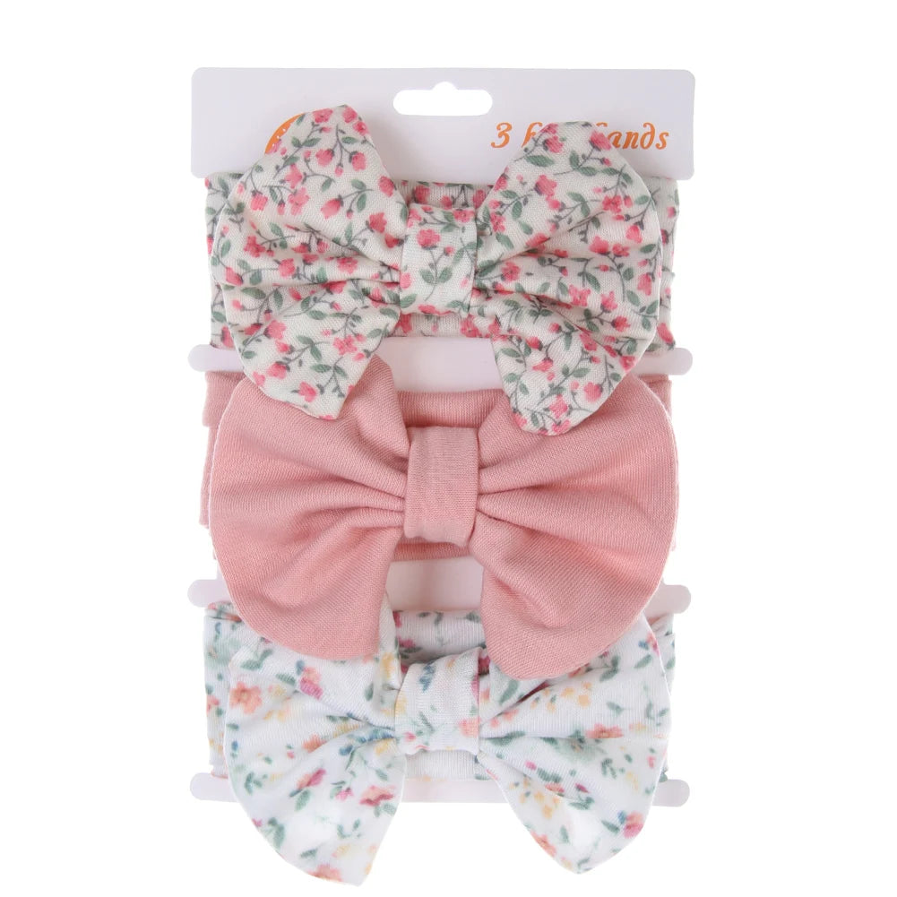 3Pcs/Set Cute Cotton Bows Baby Headbands Newborn Infant Ealstic Hairbands Boys Girsl Dot Striped Flower Print Kids Headwraps Good Vibrations