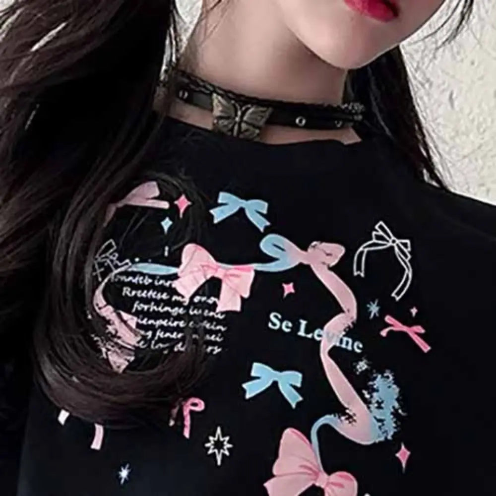 Outfits Y2K Bow Children Cake Skirt Set Pleated Teenagers T-shirt Skirt Suit Sweet Slim Fit Girls Clothes Set Summer Good Vibrations