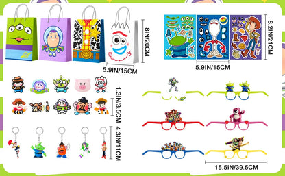 Cartoon Party Favors for Kids, 50pcs Cartoon Birthday Party Favors Set- Cartoon Goodie Bags Key Chains Stickers Photo Props etc Good Vibrations