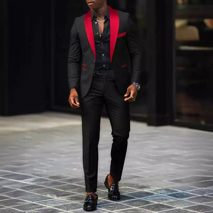 Men's New Fashion Business Casual Two-piece, Comfortable and Breathable Slim-fit Side Slit Single-button Suit Jacket+trousers Good Vibrations