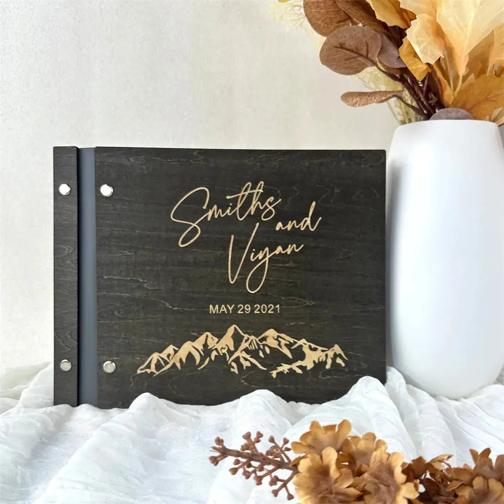 Personalized Guest Book Wedding Album Memory Wooden Adventure Rustic Unique Photo Album For Custom Name Marriage Wedding Gift Good Vibrations