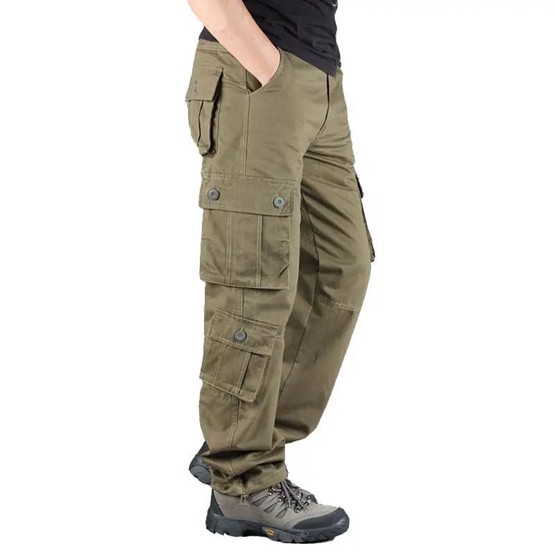Men's Tactical Camouflage Overalls High-Quality Cotton Multi-Pocket Trousers Sports Training Casual Work Pants Good Vibrations