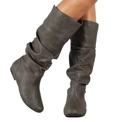 2024 Mid-Calf Boots Women Flat Shoes Spring Autumn Women High Boots Long Western Cowboy Boots Women Footwear Large size 35-43 Good Vibrations