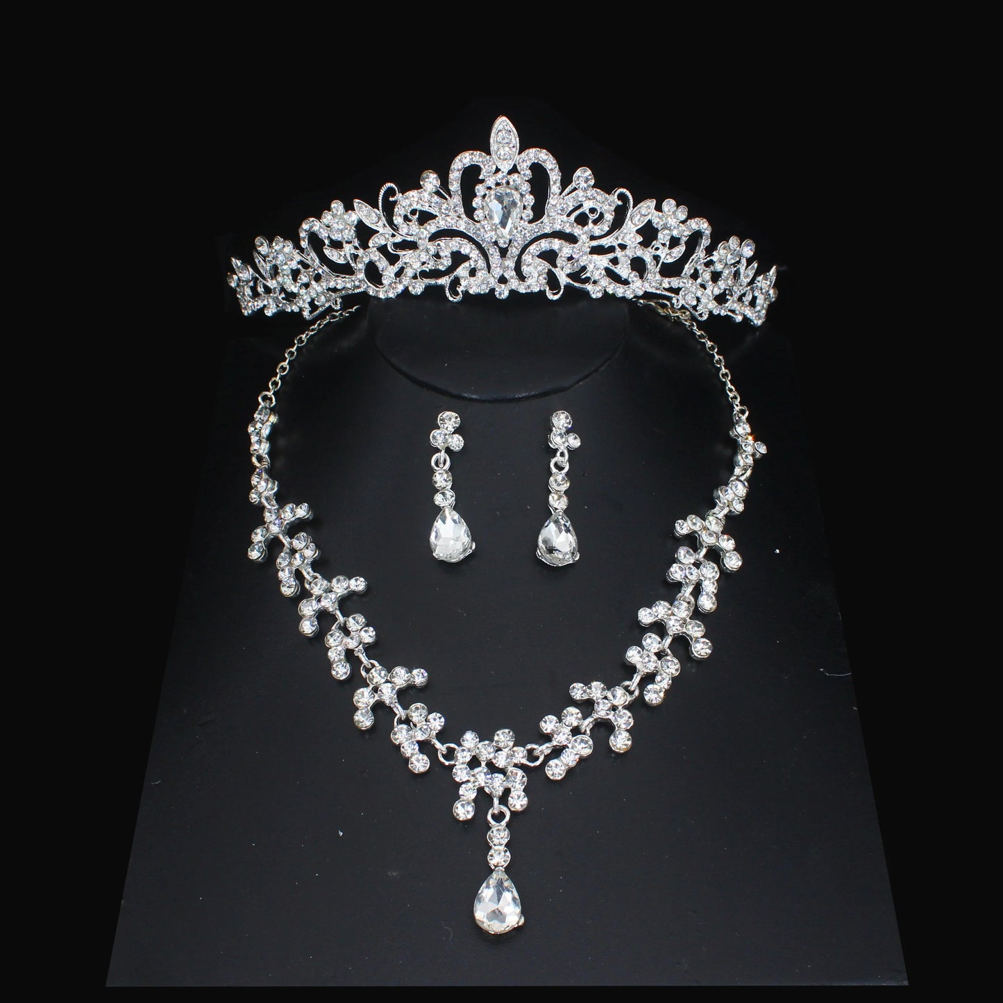 Luxury Crystal Wedding Bridal Jewelry Sets Women/Girl Gold Color Tiara/Crown Earrings Choker Necklace Bride Jewelry Set Good Vibrations Adult Super Store