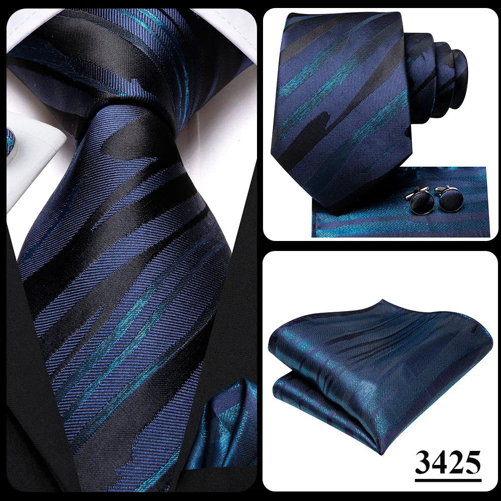 Hi-Tie Blue Business Solid 100% Silk Men's Tie NeckTie 8.5cm Ties for Men Formal Luxury Wedding High Quality Gravata Good Vibrations