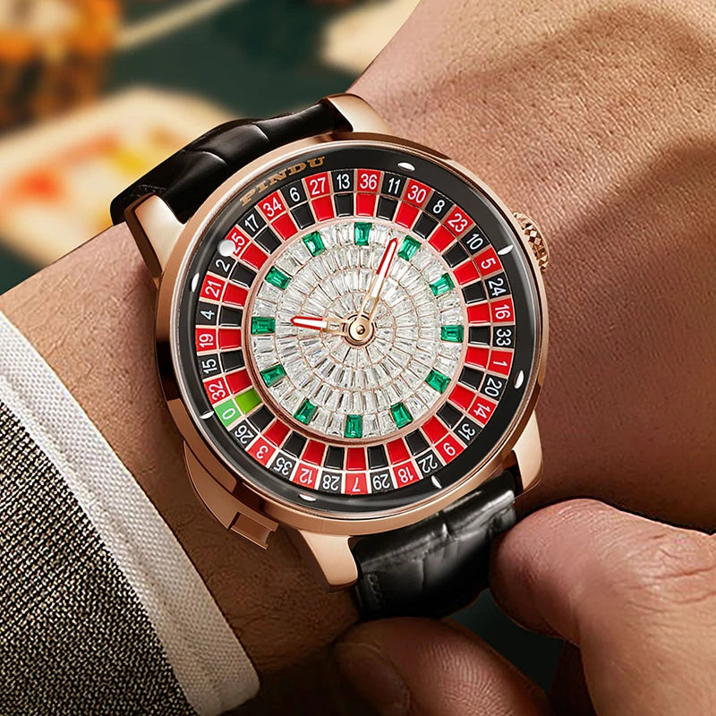 PINDU Design New NH35A Mechanical Watches Men Push Button Turn Russian Roulette Game Sapphire Mirror Diamond Dial Men's Watch Good Vibrations