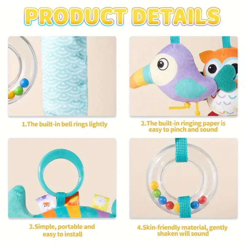 Crib Hanging Rattles Toys Baby Toys Cartoon Animal Spiral Hanging Toy with Ringing Bell Stroller Car Toys for Infant Newborn Good Vibrations