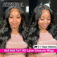 Wow Angel 7x7 HD Lace Closure Wigs 34inch Body Wave Wigs Remy Hair 6x6 HD Lace Closure Human Hair Wigs Pre Plucked Glueless Wigs Good Vibrations