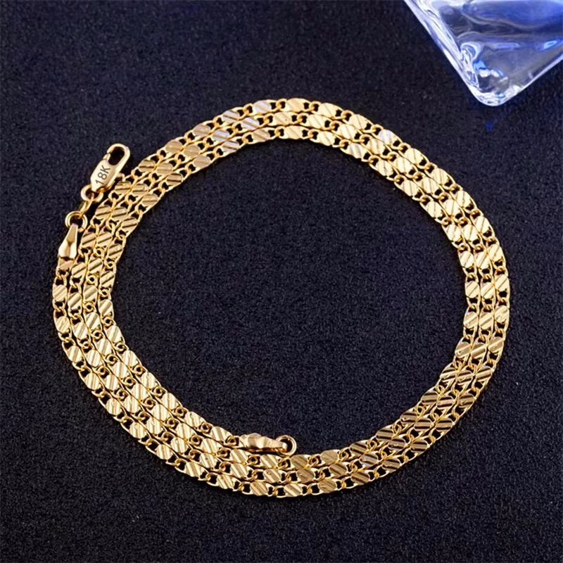 Fashion 18K Gold Necklace 2MM 16/18/20/22/24/26/28/30 Inch Side Chain Necklace For Women Men Jewelry 925 Silver Necklace Good Vibrations
