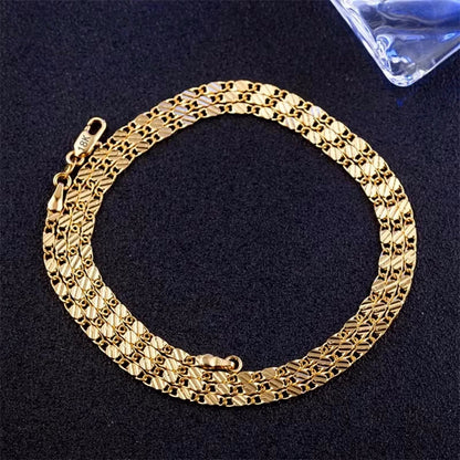 Fashion 18K Gold Necklace 2MM 16/18/20/22/24/26/28/30 Inch Side Chain Necklace For Women Men Jewelry 925 Silver Necklace Good Vibrations