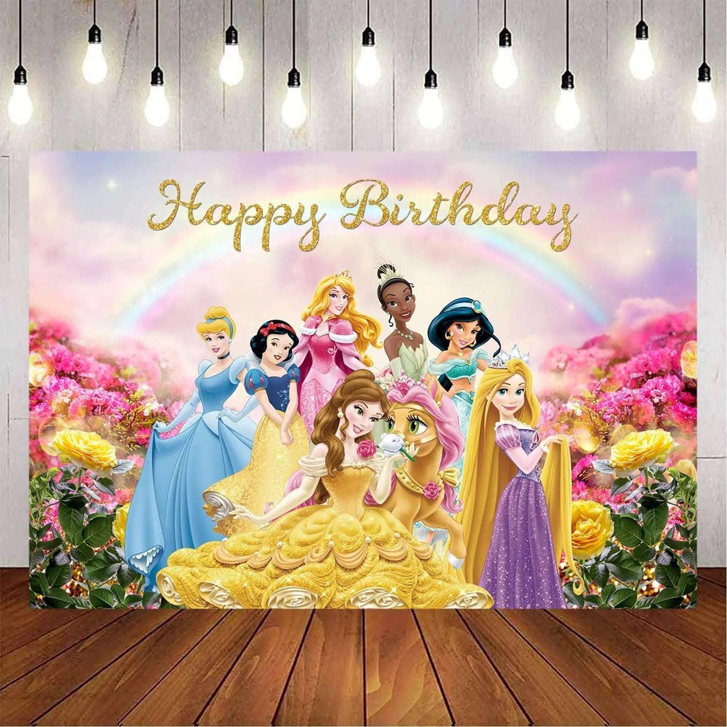 Princess Themed Backdrop Colorful Princess for Girl Photography Background Baby Shower Princess Birthday Background (5X3FT) Good Vibrations