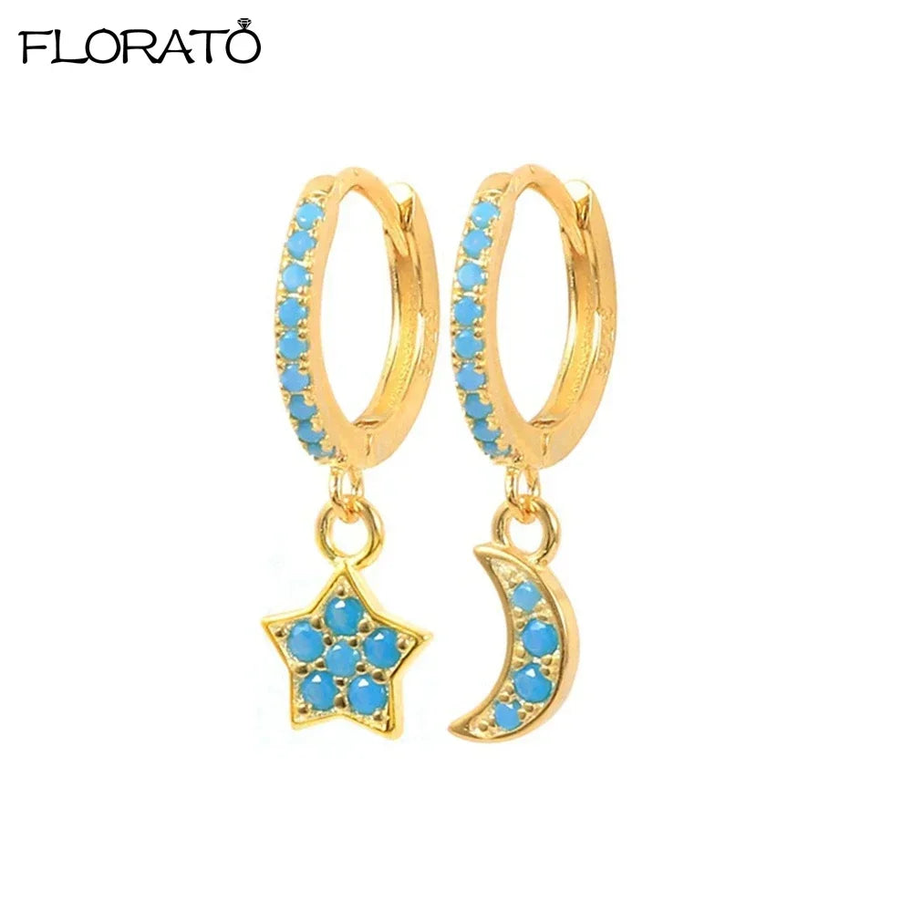 925 Sterling Silver Needle Summer Blue Earrings Trend 18K Gold Hoop Earrings for Women Fashion Puncture Jewelry Ear Accessories Good Vibrations