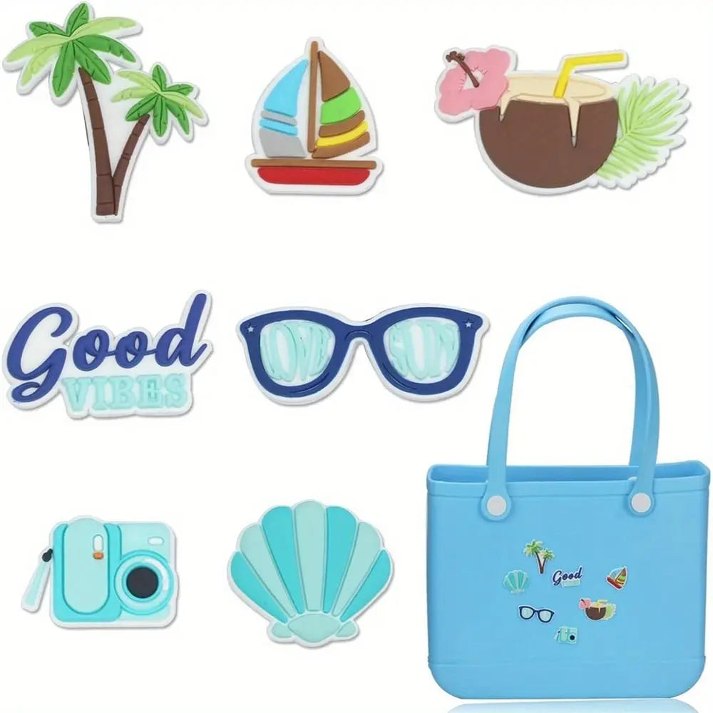 7Pcs DIY Charms for Bogg Bag Accessories Waterproof Beach Bag Accessories Charms for Bogg Bag/Beach Bag Good Vibrations