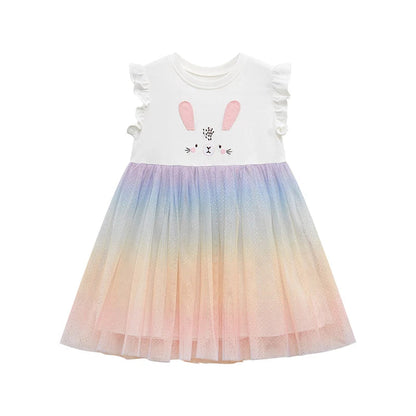 Little maven Baby Girls Summer Casual Clothes Little Genius Pretty Cartoon Dress Kids Soft and Comfort Wear Children's Clothing Good Vibrations