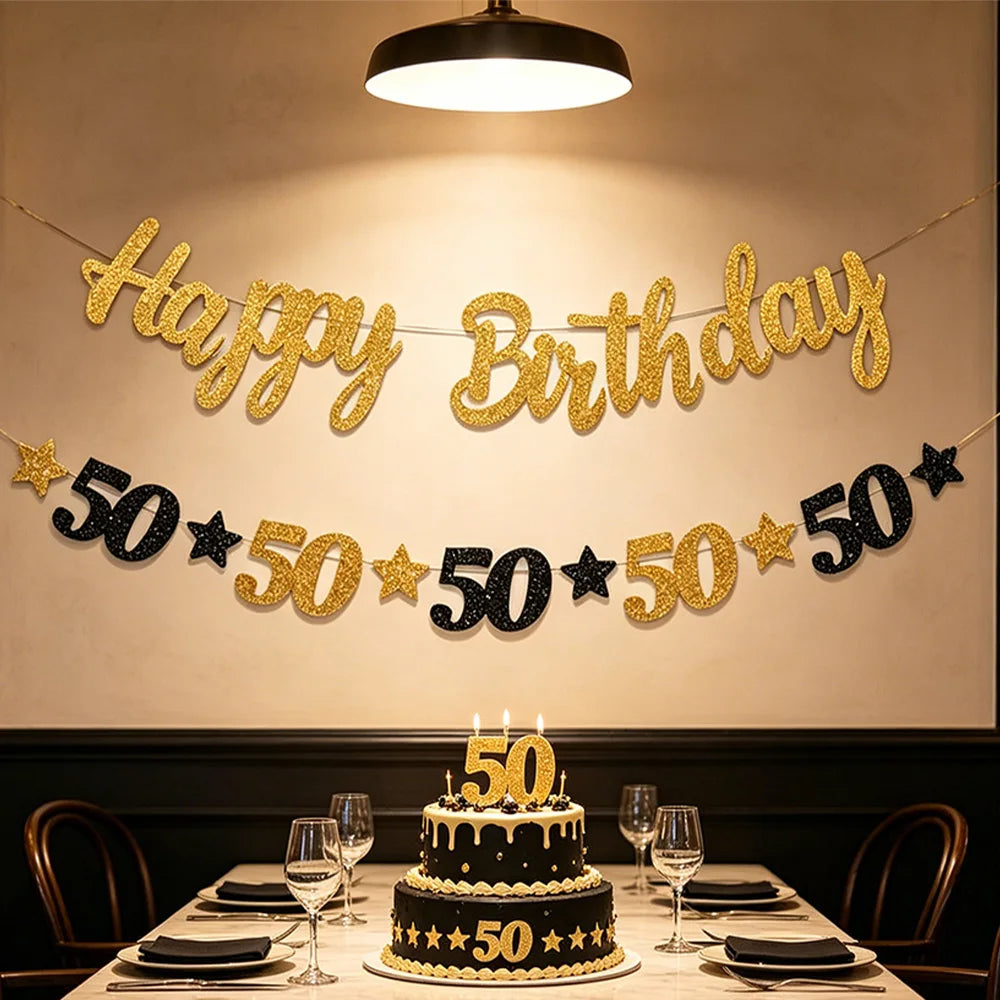 18th 20th 30th 40th 50th Birthday Party decor Supplies for Men Women Black and Gold 18th~60th Years Old Party banner Decoration Good Vibrations