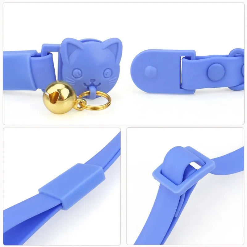 Pet Cat Bell Collar Dog Necklace PVC Waterproof Adjustable Kitten Candy Color Collar Festival Grooming Decorate Pet Supplies - Good Vibrations