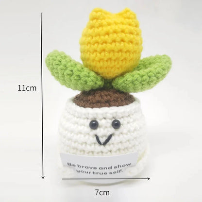 Positive Energy Crochet Doll Pocket Hug Handmade Knitted Plush Rose Sunflower Tulip Cactus Love Funny Emotional Support Gift Good Vibrations