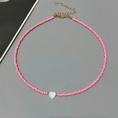 New Nature Shell Love Heart Choker Necklace for Girl Spring Summer Fashion Small Colorful Glass Beads Necklace Gift for Friend Good Vibrations
