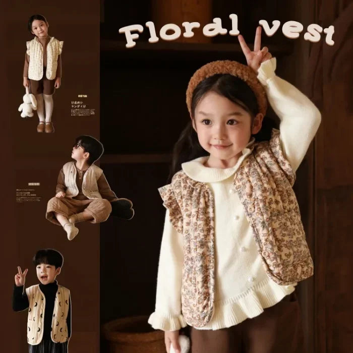Korean Baby Autumn Winter Floral All-match Vest Baby Windproof Vest Jacket Toddler Girl Spring Waistcoat Cotton Padded Outwear Good Vibrations