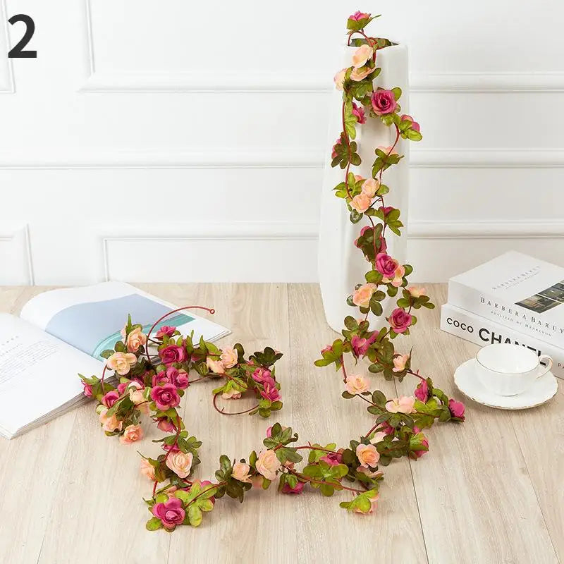 250CM Rose Artificial Flowers Christmas Garland for Wedding Home Room Decoration Spring Autumn Garden Arch DIY Fake Plant Vine Good Vibrations